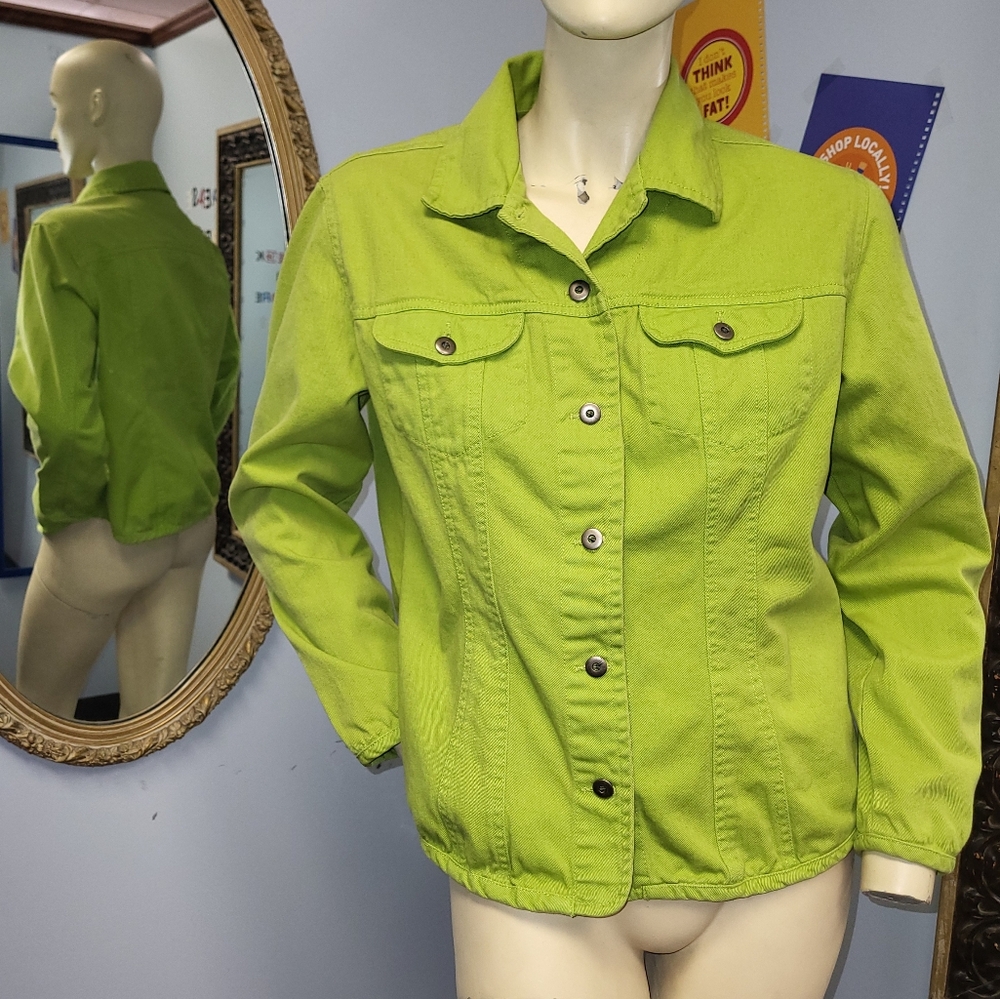 CHICO'S Jean Jacket apple green denim size 1 Medium
